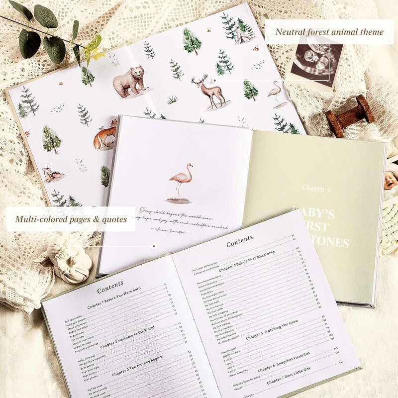 Lanpn Hello Baby Memory Book for Boy Girl - Linen Hardcover Baby Book Keepsake for New Parents - Newborn Baby First 5 Year Journal Scrapbook Photo Album Baby Milestone Book (Beige, 154 Pages) - Image 3